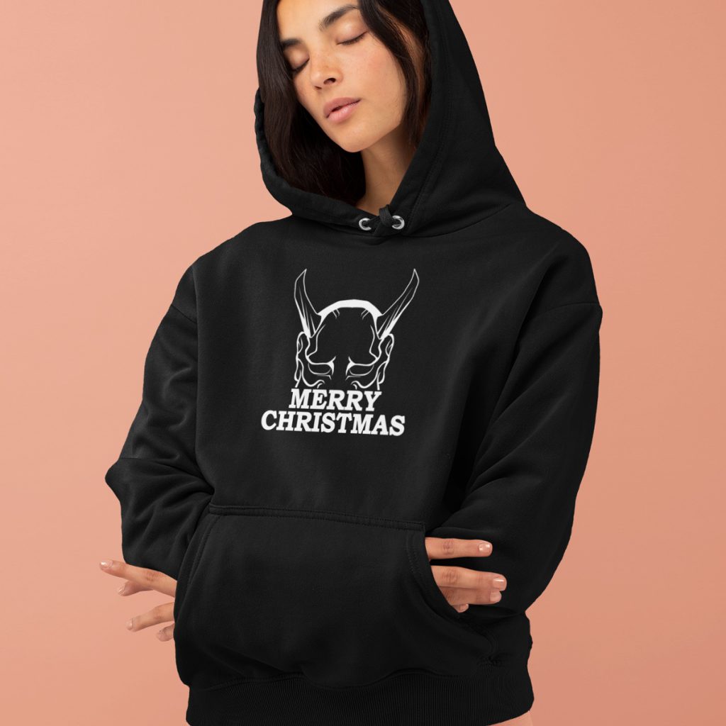 Foute Kerst Hoodie Zwart Merry Christmas Horns