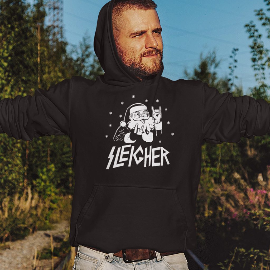 Foute Kerst Hoodie Zwart Sleigher Wit