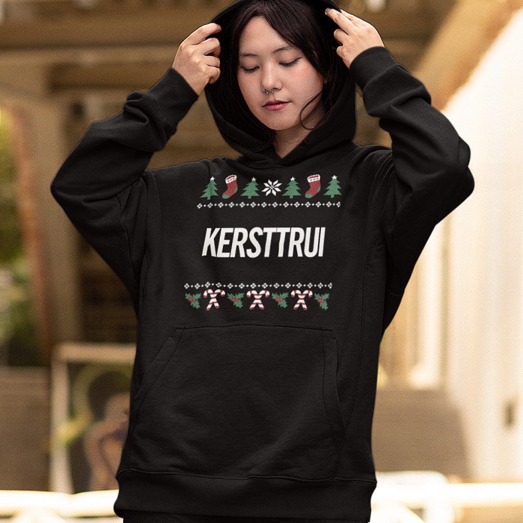Dames Kerst Hoodie Zwart Candy Cane Kersttrui