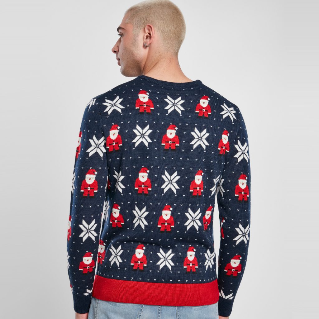 Foute Kersttrui Heren Blauw Kerstman Achterkant