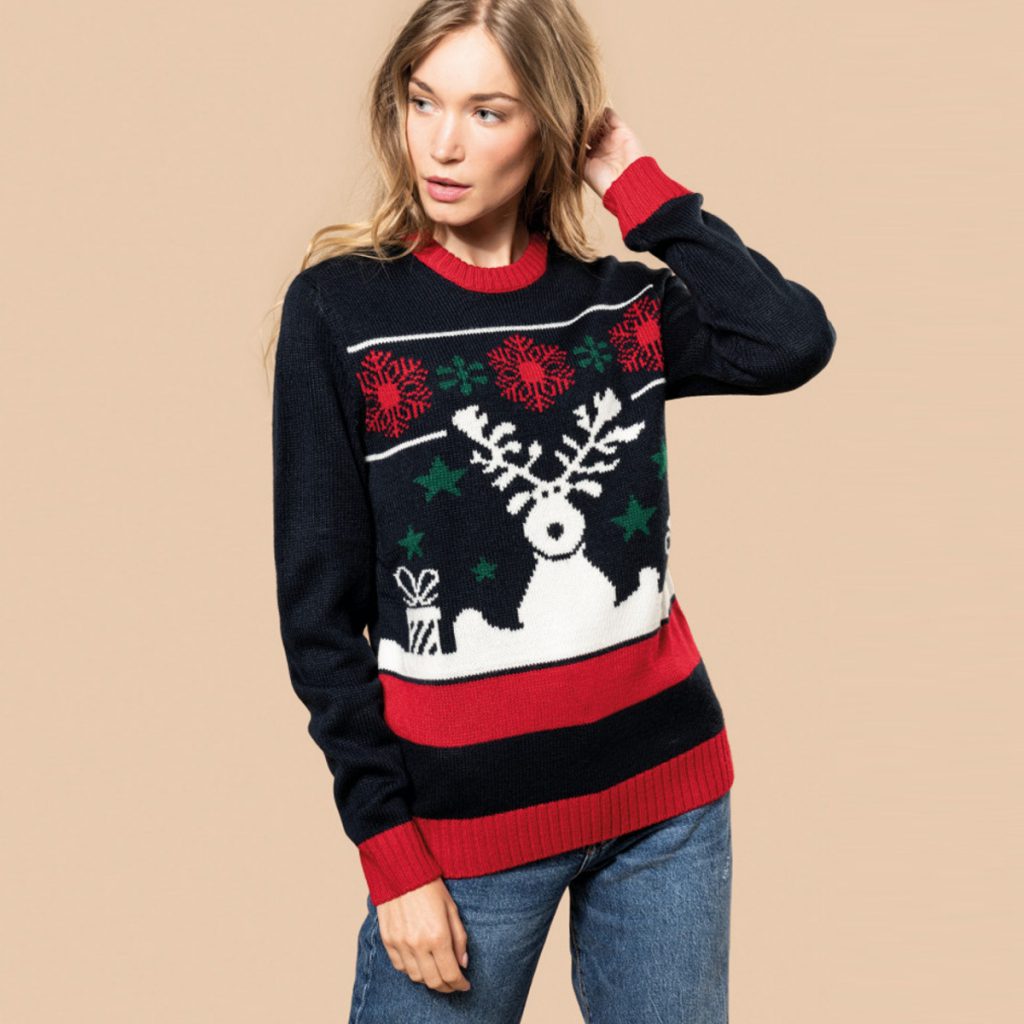 Foute Kersttrui Klassiek Rendier Nightnavy Dames