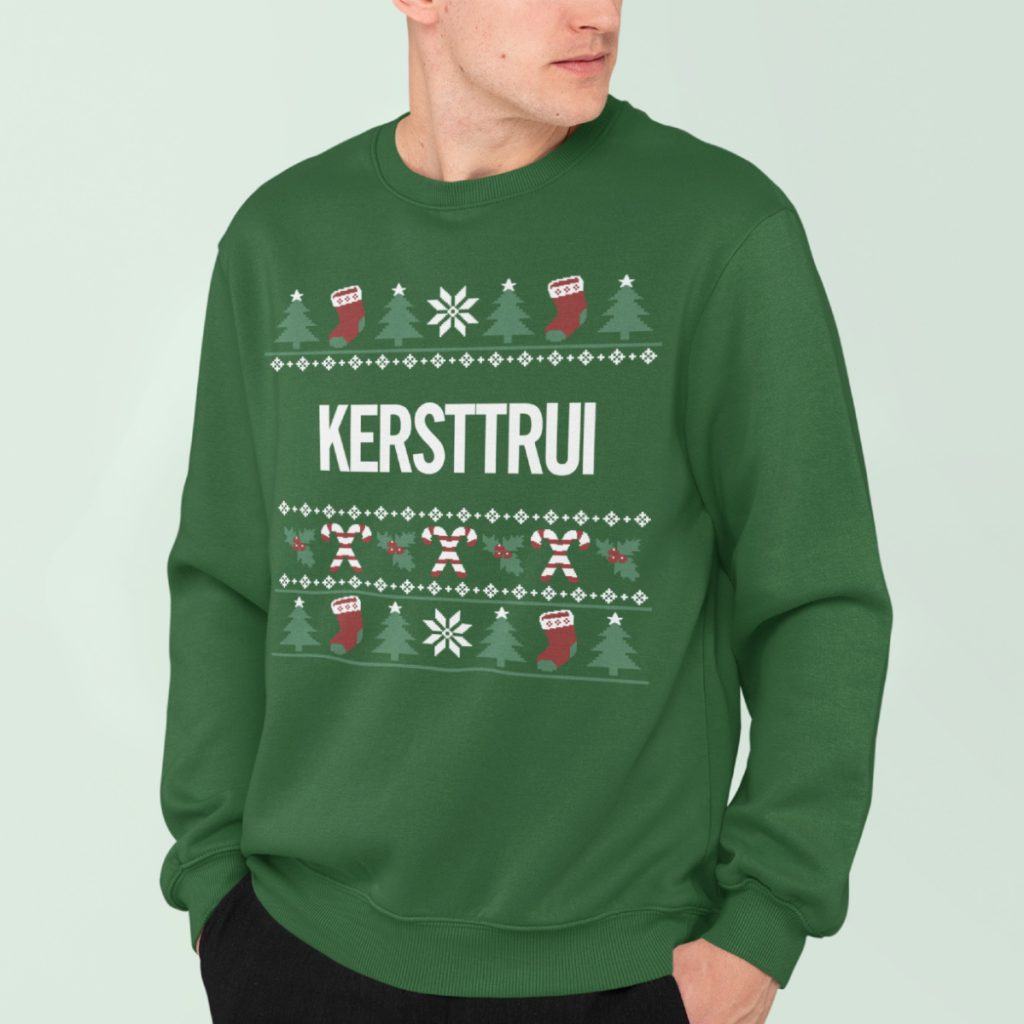 Foute Kersttrui Groen Candy Cane Kersttrui Sfeerfoto