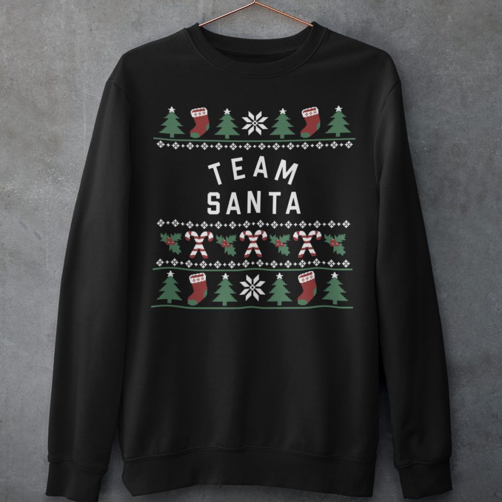 Foute Kersttrui Zwart Candy Cane Team Santa Productfoto