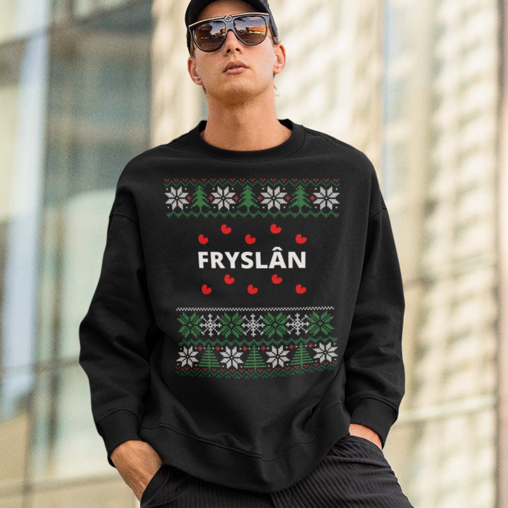 Friese Kersttrui Zwart Fryslan Snowy Trees