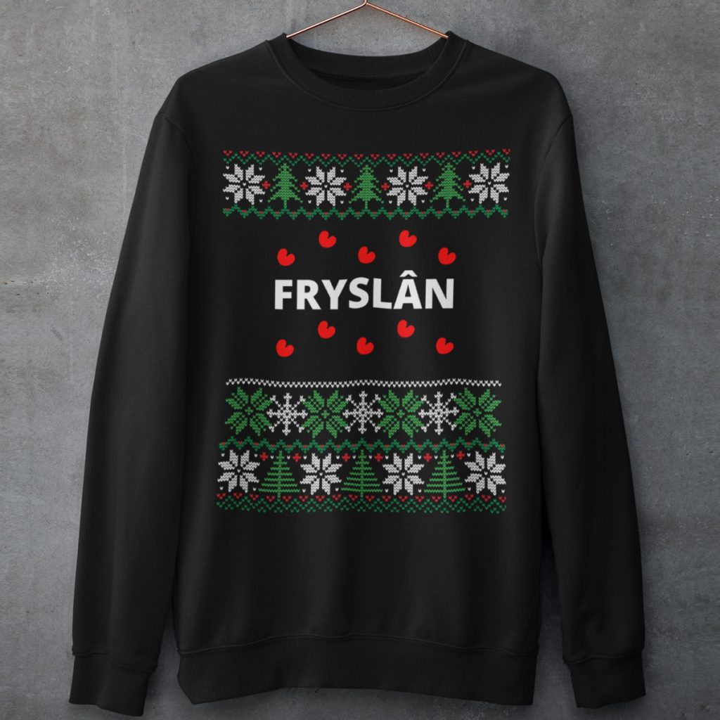 Friese Kersttrui Zwart Fryslan Snowy Trees Product