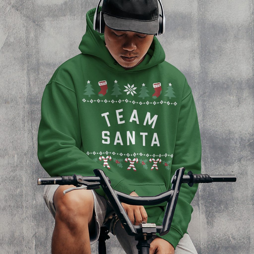 Heren Kerst Hoodie Groen Candy Cane Team Santa