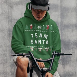 Heren Kerst Hoodie Groen Candy Cane Team Santa