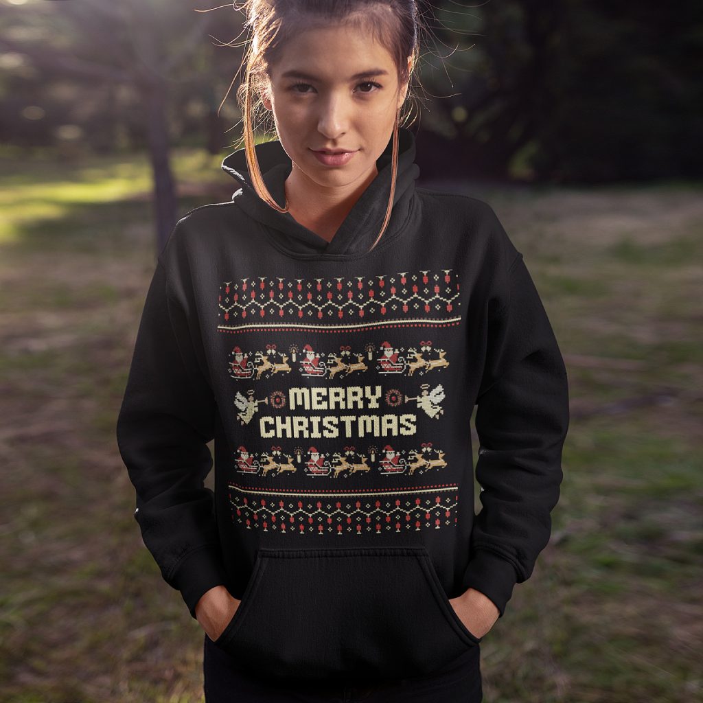 Foute Kerst Hoodie Zwart Merry Christmas Old School