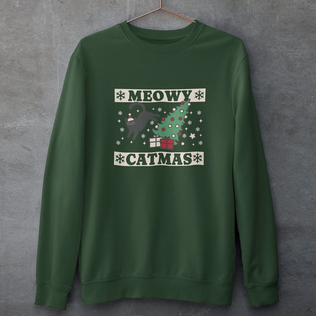 Foute Kersttrui Groen Meowy Catmas