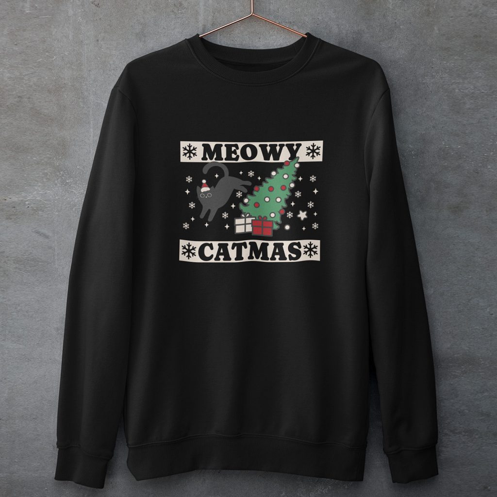 Foute Kersttrui Zwart Meowy Catmas