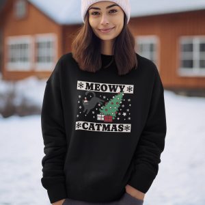 Foute Kersttrui Zwart Meowy Catmas Model