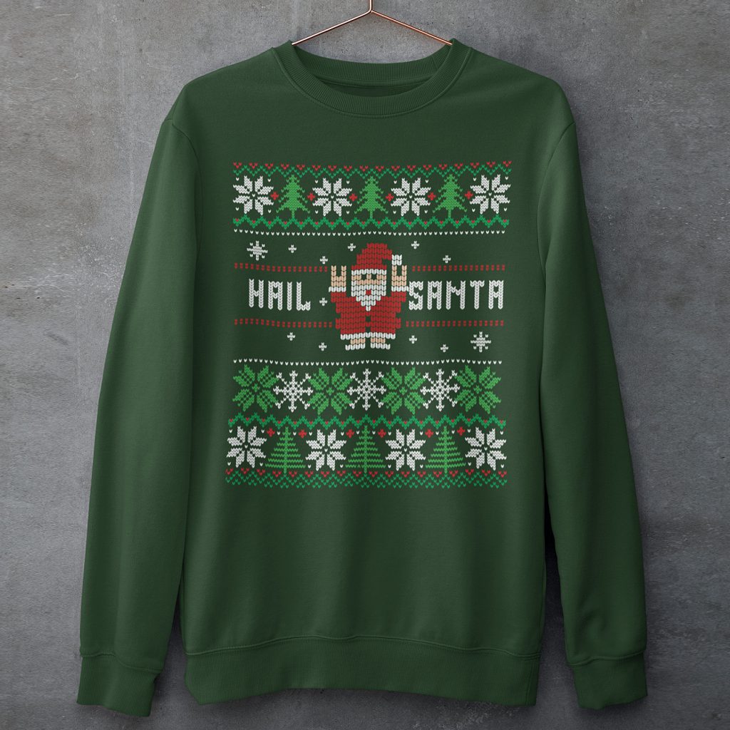 Foute Kersttrui Groen Hail Santa Snowy Trees