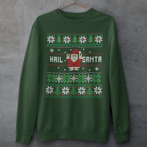 Foute Kersttrui Groen Hail Santa Snowy Trees