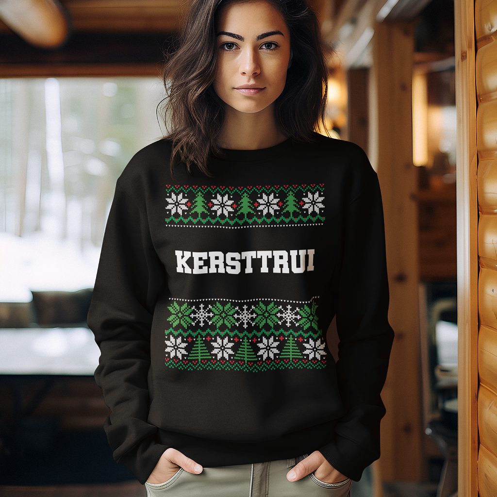 Foute Kersttrui Zwart Met Tekst Kersttrui College Model