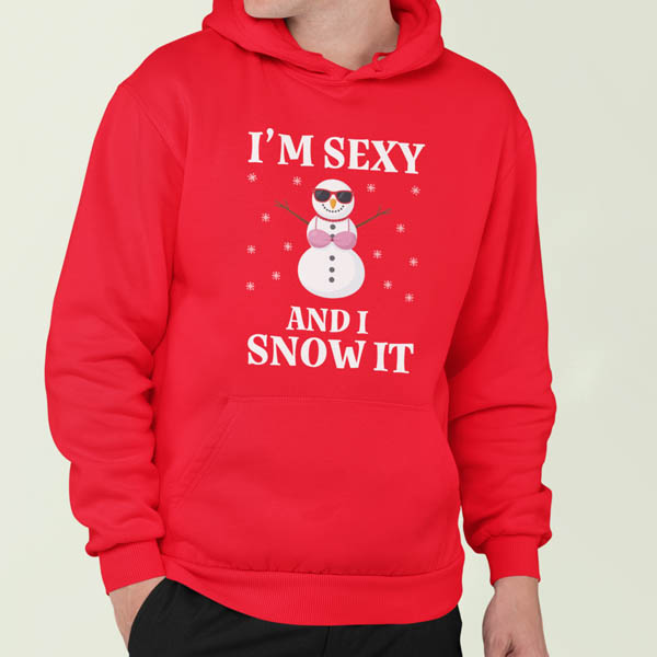Foute Kerst Hoodie Rood Man Im Sexy And I Snow It