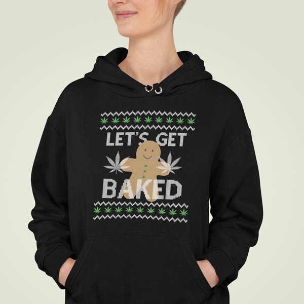 Foute Kerst Hoodie Zwart Vrouw Lets Get Baked