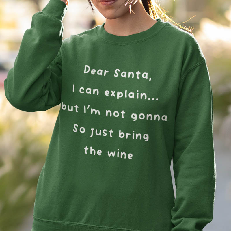 Foute Kerst Sweater Groen Vrouw Bring the wine