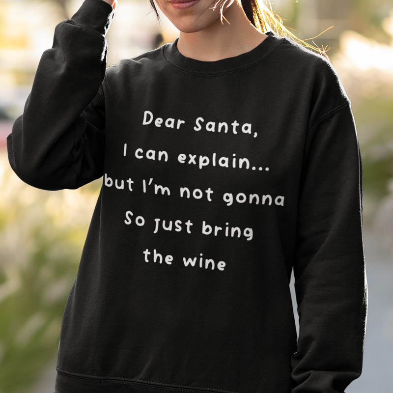 Foute Kerst Sweater Zwart Vrouw Bring the wine