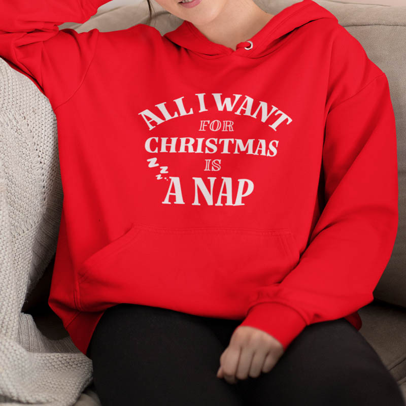 Foute Kerst Hoodie Rood All i Want For Christmas Is A Nap