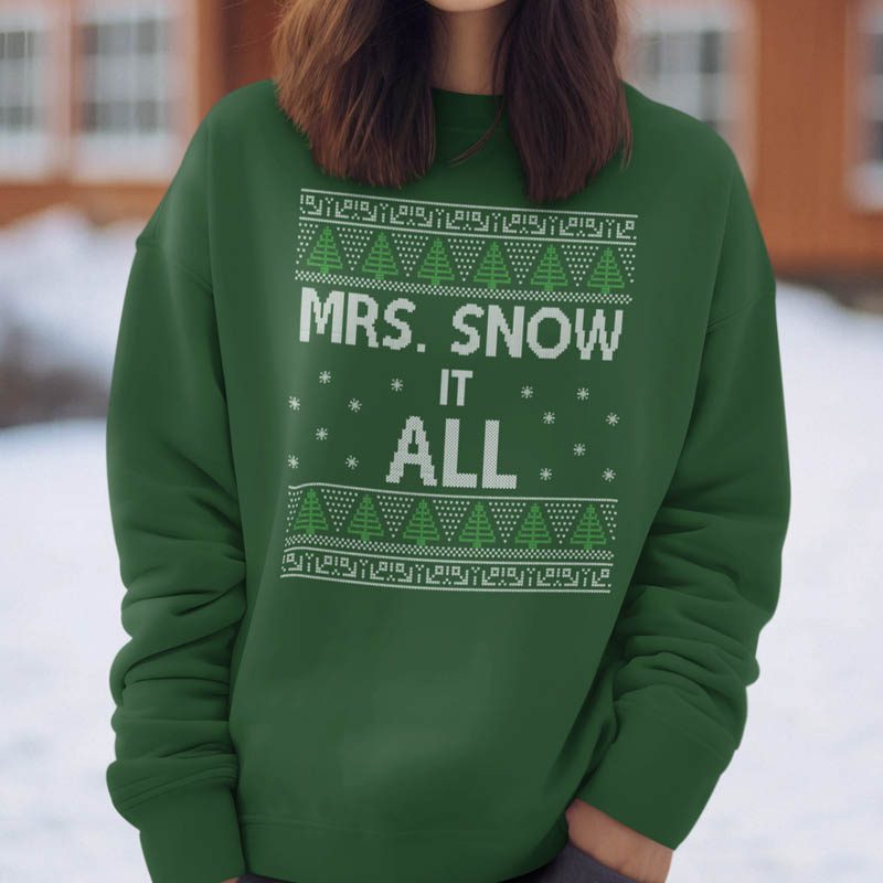 Foute Kerst Sweater Mrs.Snow it all Groen