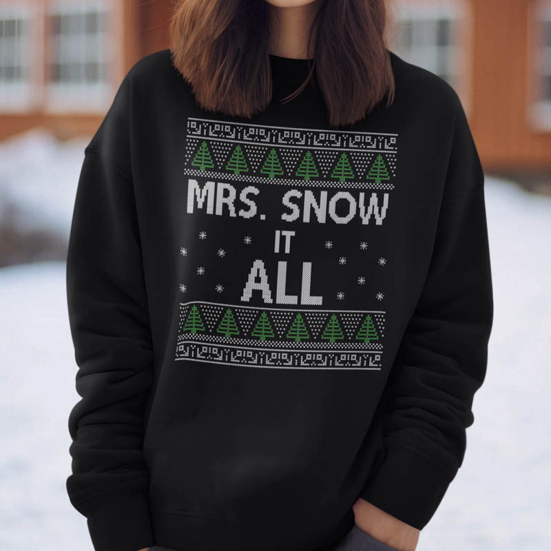 Foute Kerst Sweater Mrs.Snow it all Zwart