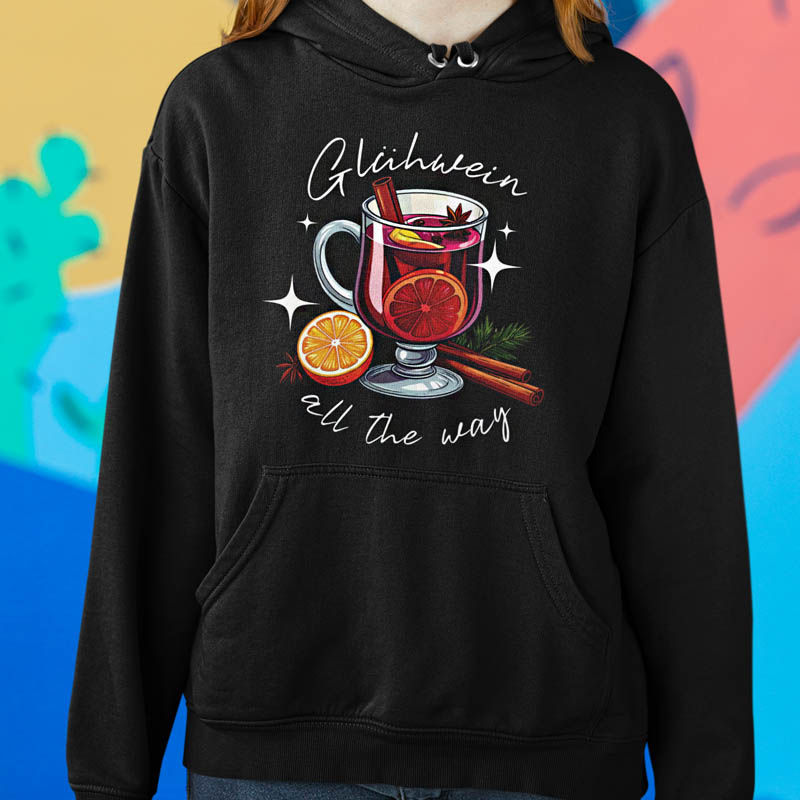 Foute Kerst Hoodie Gluhwein All The Way Zwart