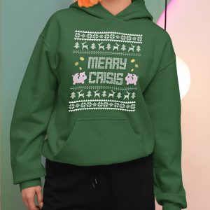 Foute Kerst Hoodie Groen Vrouw Merry Crisis Piggybank