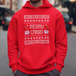Foute Kerst Hoodie Man Rood Merry Crisis Piggybank