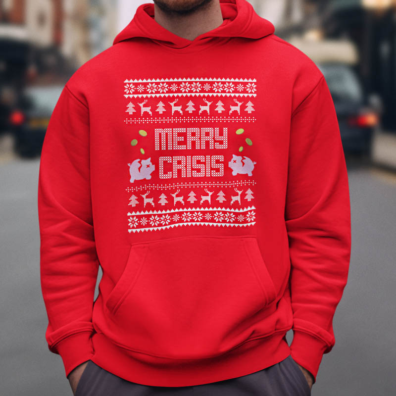 Foute Kerst Hoodie Man Rood Merry Crisis Piggybank