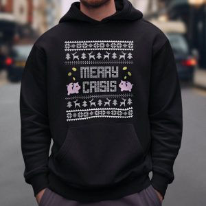 Foute Kerst Hoodie Man Zwart Merry Crisis Piggybank