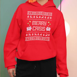 Foute Kerst Hoodie Rood Vrouw Merry Crisis Piggybank