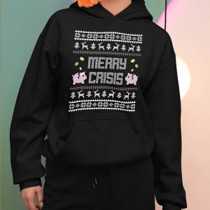 Foute Kerst Hoodie Zwart Vrouw Merry Crisis Piggybank