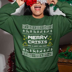Foute Kerst Trui Groen Vrouw Merry Crisis And A Happy New Fear