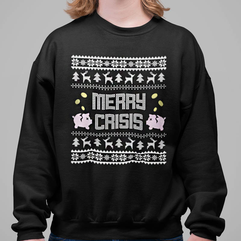 Foute Kerst Trui Man Zwart Merry Crisis Piggybank