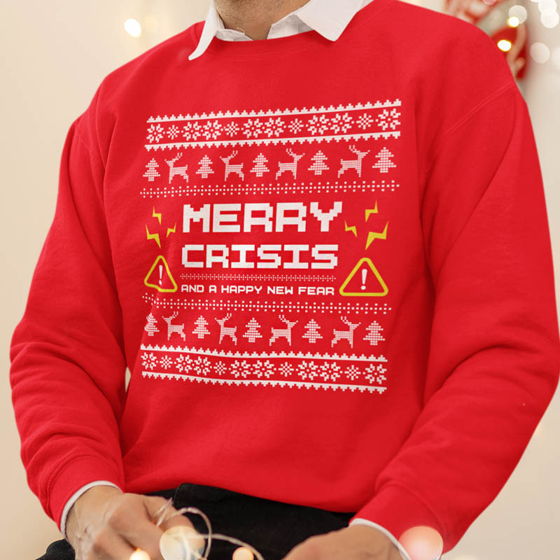 Foute Kerst Trui Rood Man Merry Crisis And A Happy New Fear