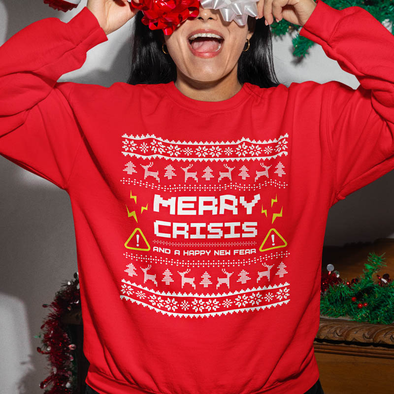 Foute Kerst Trui Rood Vrouw Merry Crisis And A Happy New Fear