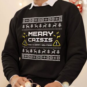 Foute Kerst Trui Zwart Man Merry Crisis And A Happy New Fear