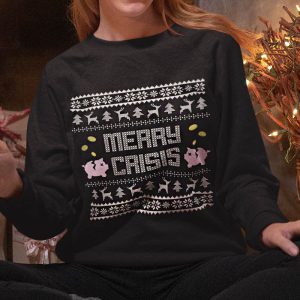 Foute Kerst Trui Zwart Vrouw Merry Crisis Piggybank