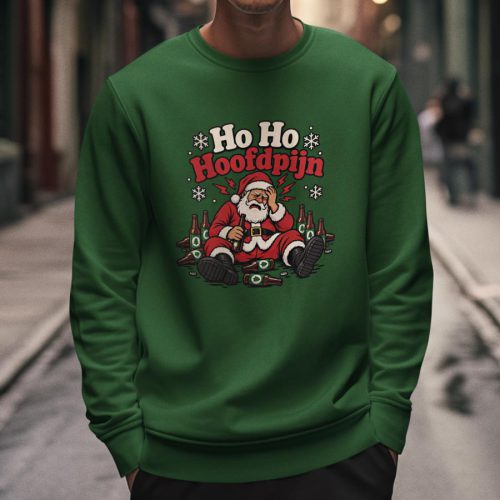 Foute Kersttrui Donkergroen Ho Ho Hoofdpijn